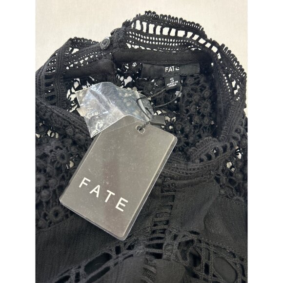 Fate Black Sleeveless Tiered Maxi Dress Lace Crochet Raw Hem Boho - Picture 7 of 13